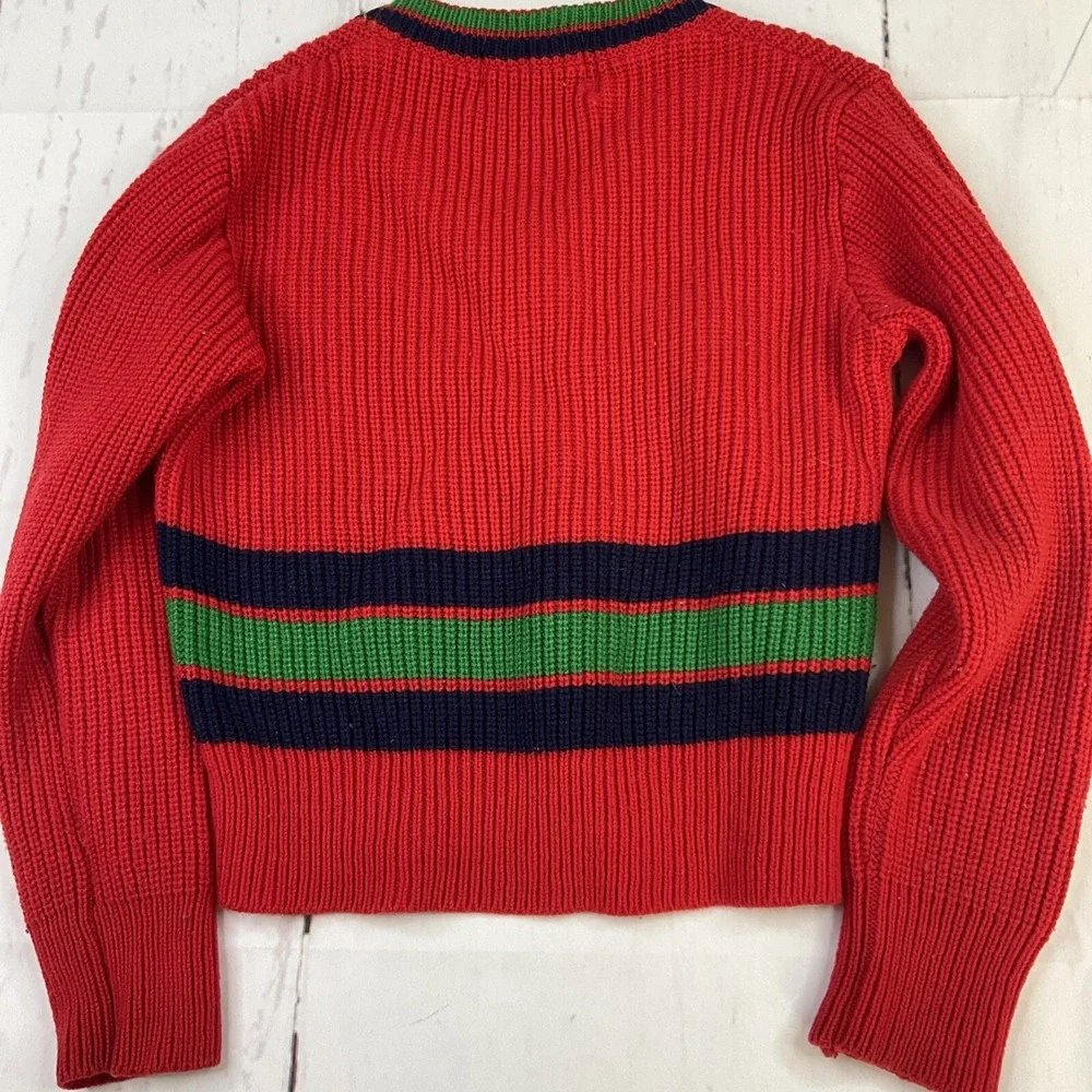 Vintage 80s Izod Lacoste‎ Sweater Kids Sz 6 Red Cable Knit V-Neck Acrylic